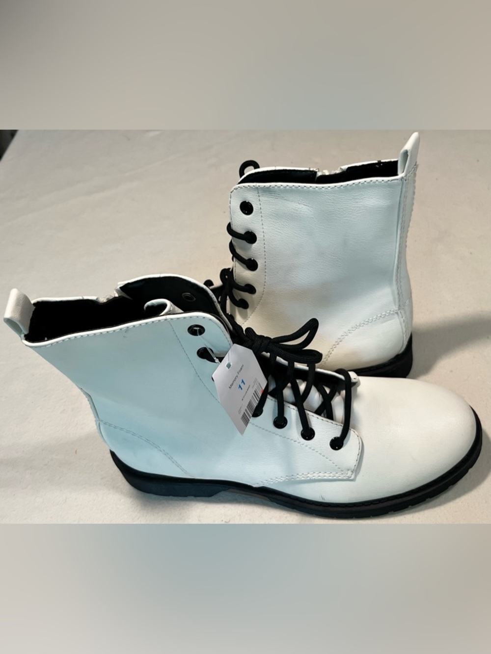 NEW White Lace-Up Combat Boots with Side Zip - Women - Picture 4 of 7